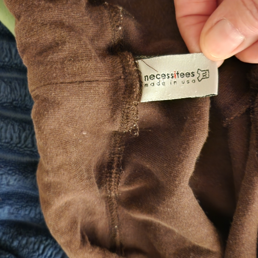 Necessitees Brown Slightly Cropped Sweats With Baby Blue Trim